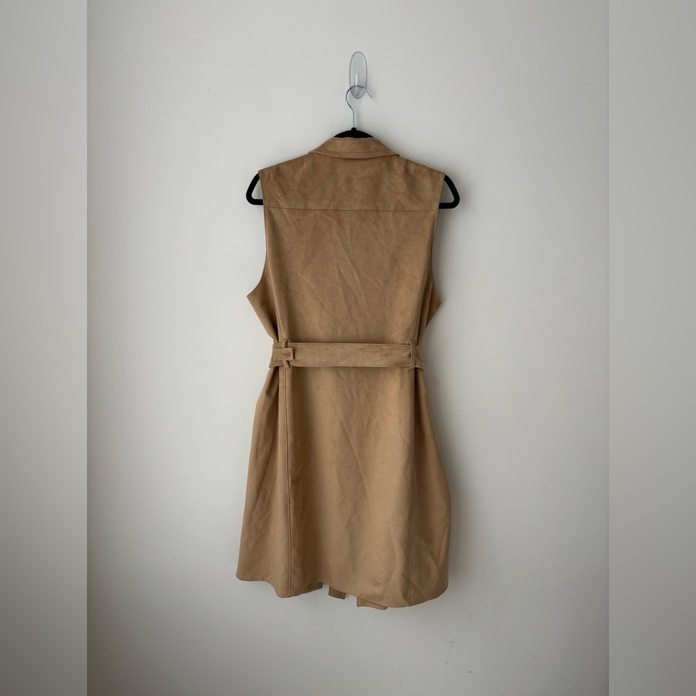 Babaton Malley Vest Camel Faux Suede Belted Sleeveless Trench Jacket Size L - Picture 7 of 9